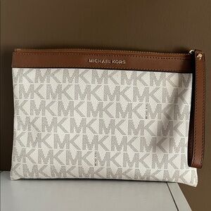 Michael Kors Signature Brown and Cream Clutch Bag